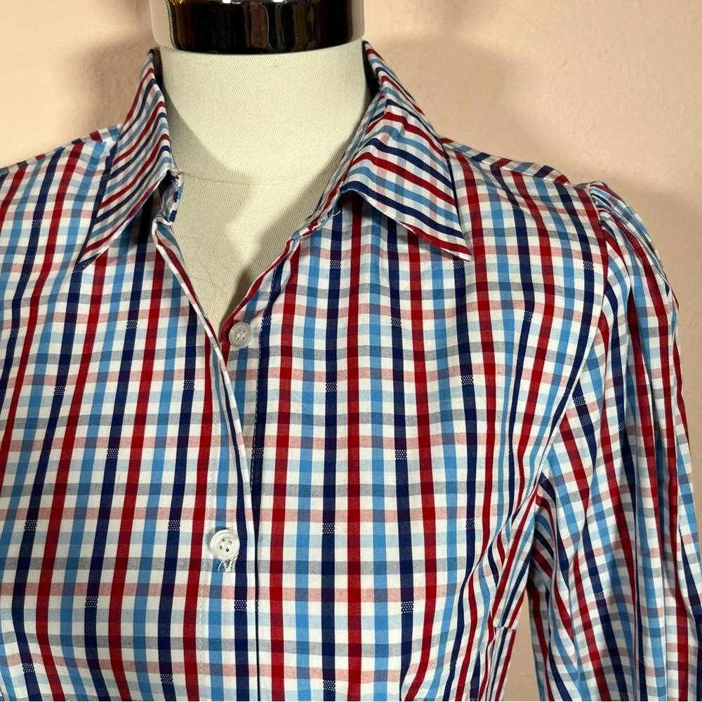 Greyson Gingham puff sleeve Peplum Feminine Western Buttondown shirt - Picture 4 of 17